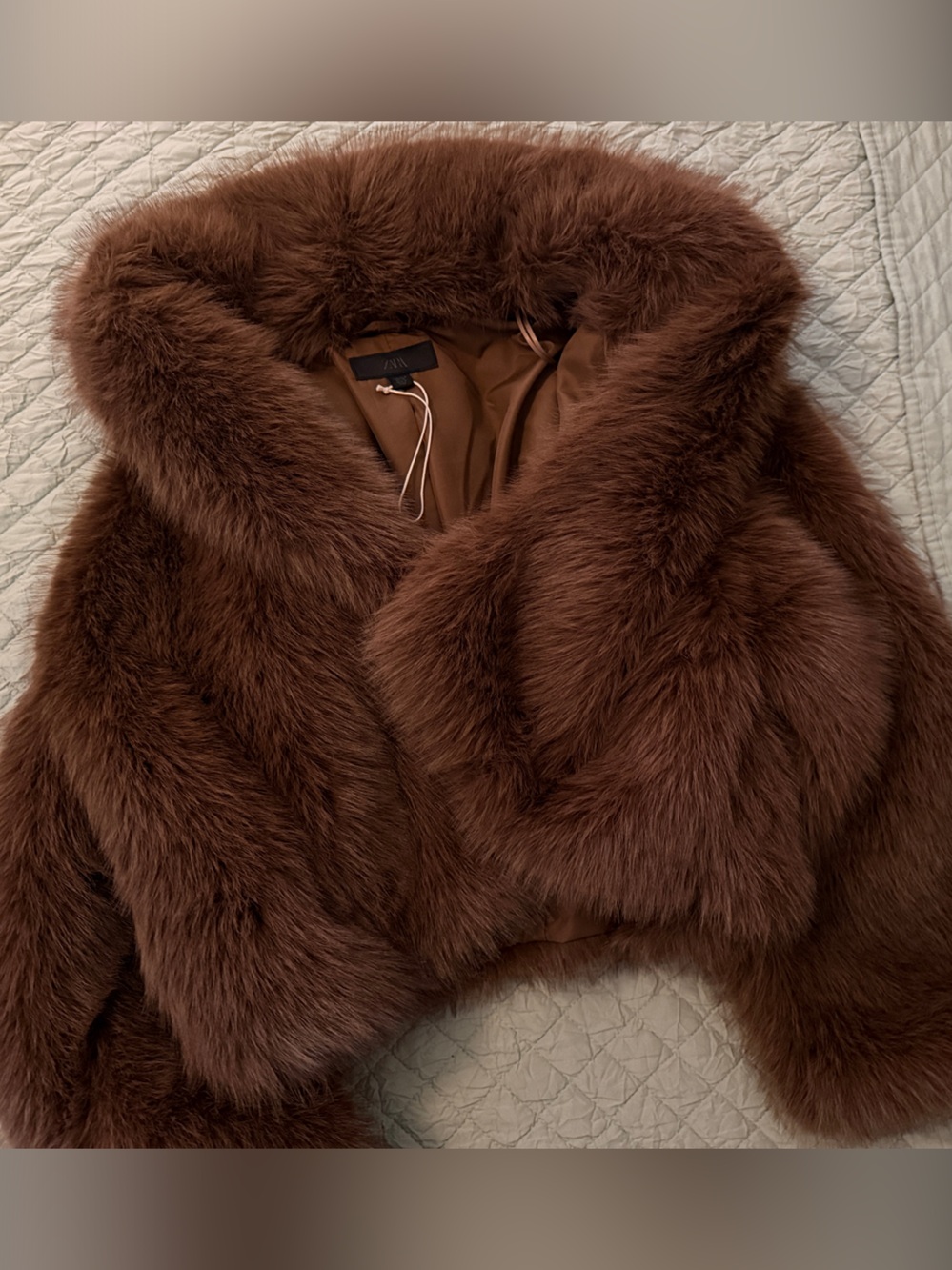 Zara Chocolate Brown Faux Fur Teddy Jacket